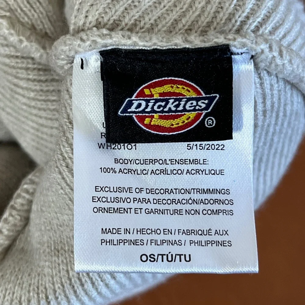 Dickies‎ Beige Knit Beanie Hat Logo Cuffed One Size NWT